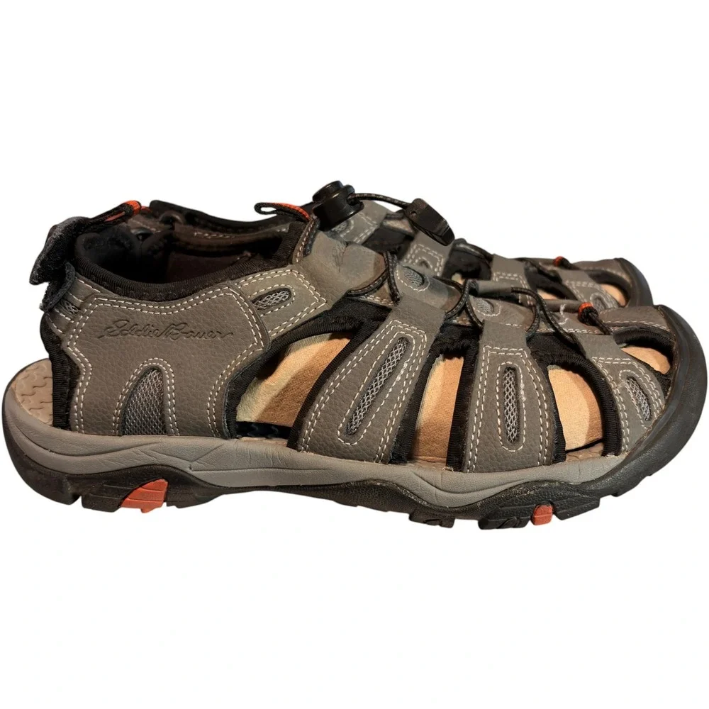 Eddie Bauer Tommy Mens 9 Gray Leather Closed Toe Fisherman Hiking Sandals Shoes